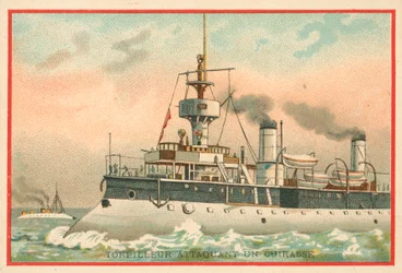 Torpedoboot greift ein Schlachtschiff an